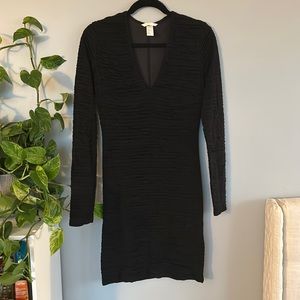 Mid length long sleeve black dress- form fitting with ribbed texture- NWOT